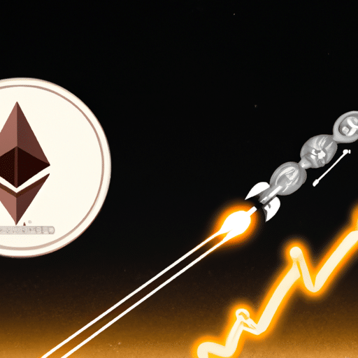  of a rocket soaring to the moon, with Ethereum coins scattered in its path