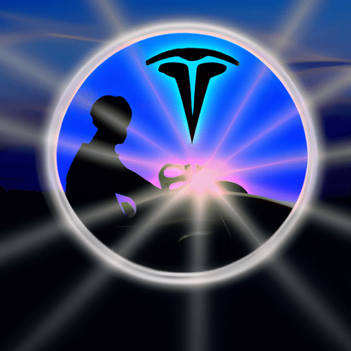 Zed illustration of a person in a Tesla with a glowing crypto coin in the sky