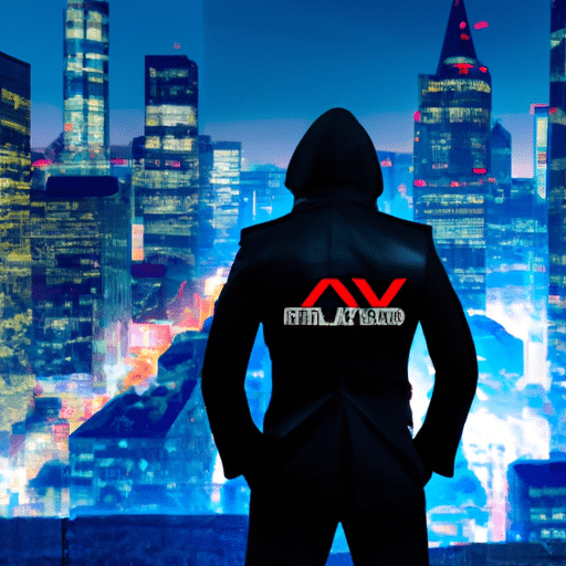 Suited figure in the foreground, arms crossed, with a glowing crypto revolution-inspired cityscape behind them, illuminating a new path forward