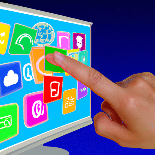 Lly appealing image of a hand hovering over a computer screen, with a few colorful icons and shapes highlighting accessible visual aids