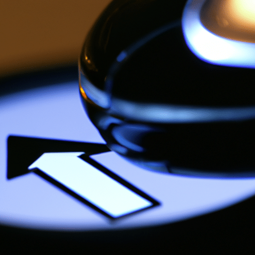 Fying glass hovering over a computer mouse with the arrow keys lit up