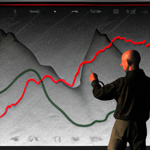 N in front of a graph, pointing to the different peaks and troughs with a look of intense contemplation