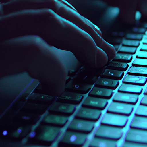 Up of a person's hands using a laptop keyboard and mouse, illuminated by a modern light source