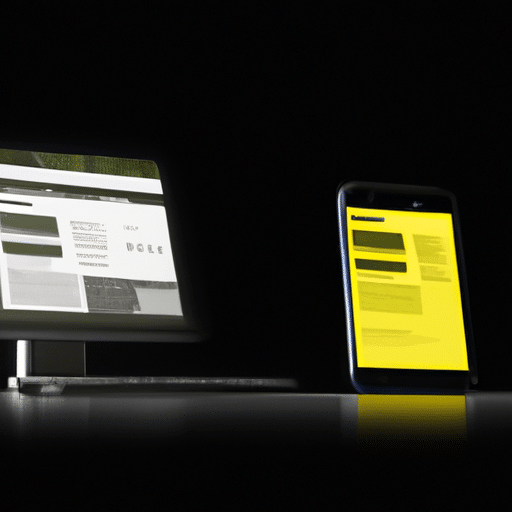 -screen image of a desktop computer and a smartphone showing the same website, with a highlighted focus on the differences in design