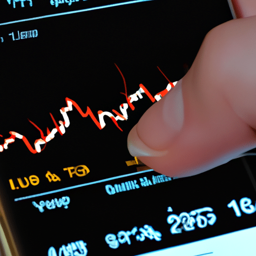 -up of a person's finger pressing a button on a smartphone, with a trading graph in the background showing a successful trade execution