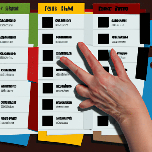 -colored image of a calendar with various checkboxes, sorting labels, and to-do lists, with a hand hovering over it ready to select