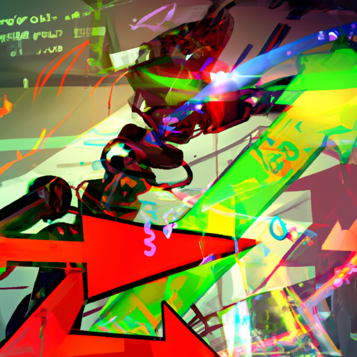 Ract image of a robotic arm manipulating digital numbers and arrows in a colorful, chaotic, high-speed environment
