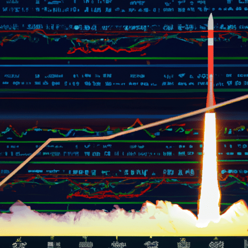  of a rocket launch trajectory, along with a graph of stock market prices, overlaid on top of each other