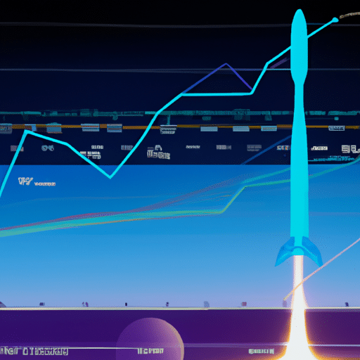 Ation of a rocket launching, with a zoomed-in detailed view of each component, and a timeline graph of stock prices in the background