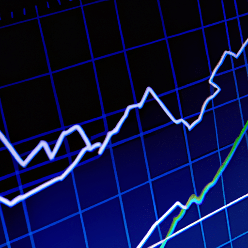 Ract image of the graph of a stock market chart, with the curves representing the highs and lows of the market, and a futuristic-looking arrow pointing up