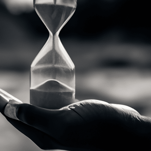Reaching out to grab a sand timer, as if to measure the passing of time and the impact of a trade