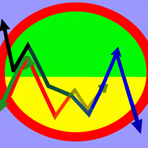 A colorful, circular chart with arrows pointing up and down, representing the ebb and flow of stock trading and Musk's influence on the future