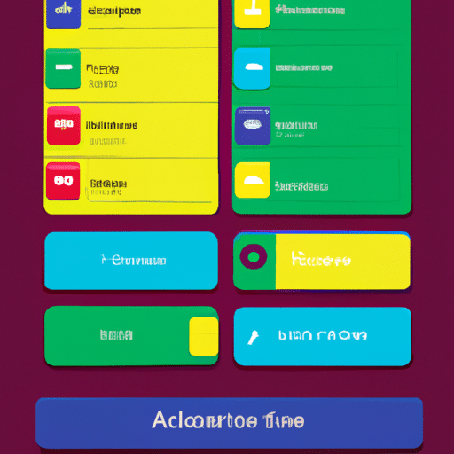 E of an app interface with colored shapes and buttons, showing how to navigate through different accessibility options