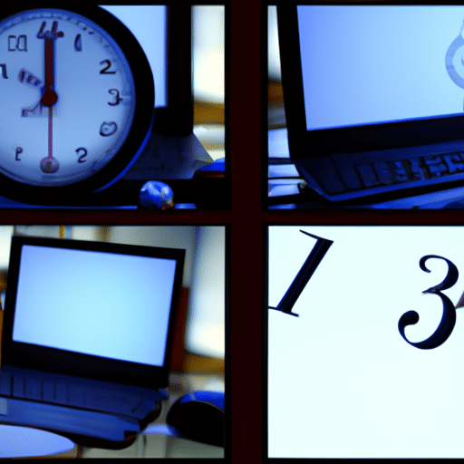 Ge of images featuring a laptop, a mouse, a script, and a clock