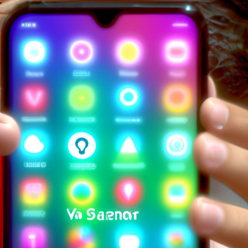 Sed, overwhelmed person looking at a brightly colored, crowded app store home screen, with a hand pointing to a small icon in the corner