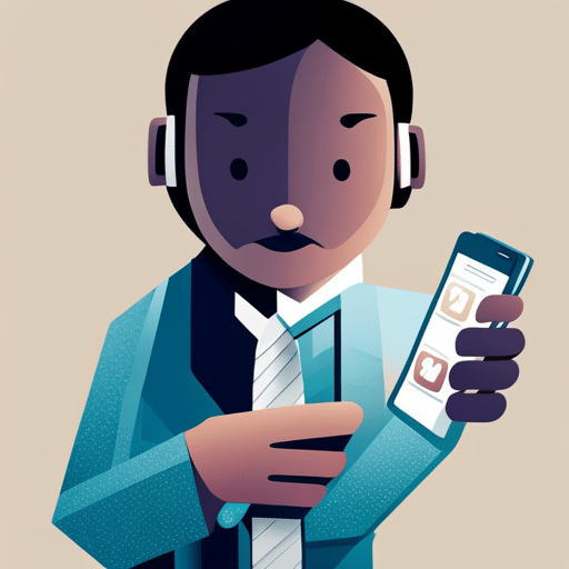 E illustration of a person looking at a phone with a basic app open on the screen