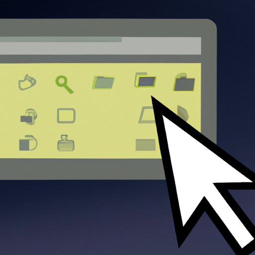 Stration of a laptop with a cursor hovering over a menu of icons, with a few highlighted and the rest dimmed