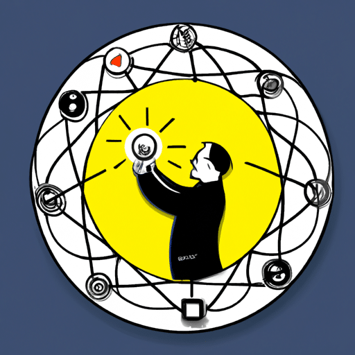 St illustrating a figure in the center of a web of interconnected circles, each circle representing an app feature or benefit, with a lightbulb hovering over the figure