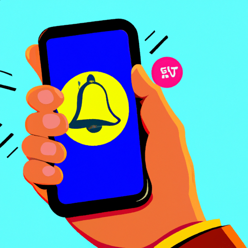 T and colorful illustration of a hand holding a phone, with a notification bell glowing and vibrating
