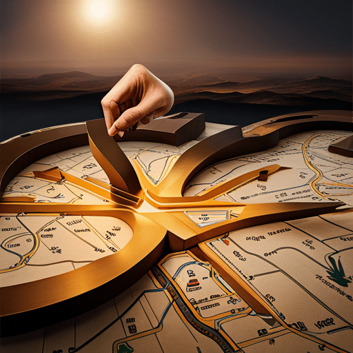 Pointing at a map with multiple arrows representing steps in a journey