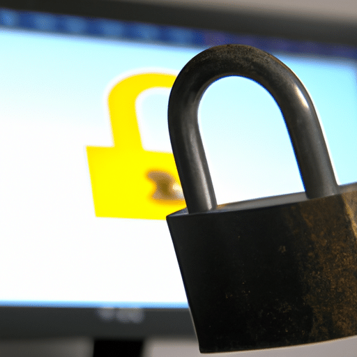 Ze an image of a padlock in front of a computer monitor, with a key in the foreground