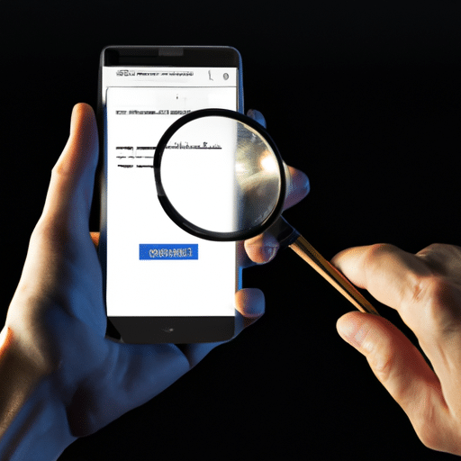 Pointing to a smartphone with a magnifying glass hovering above it, revealing the intricate elements of a mobile website