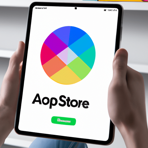 Ner's guide to the app store: Show an illustration of a person holding a tablet device with a colorful, app store icon in the center of the screen