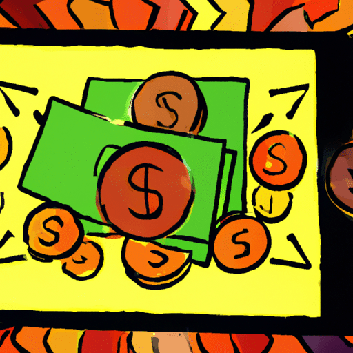 Ful illustration of an app with various coins and bills emerging from it in multiple directions
