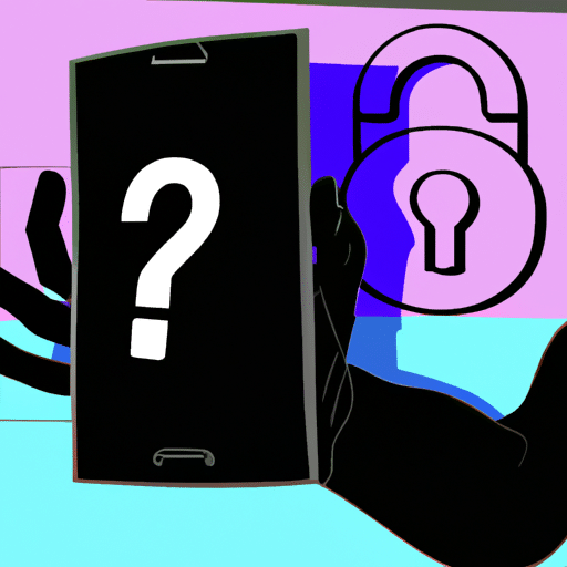 Ract illustration of a person with a hand blocking a phone screen, a lock protecting data, and a question mark hovering overhead