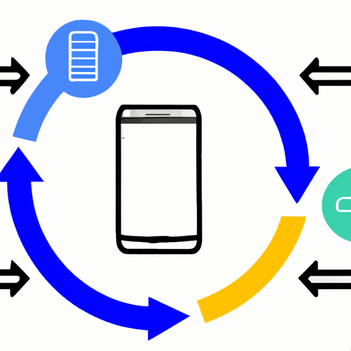 Am of a smartphone with circles representing app icons and arrows to illustrate access to data