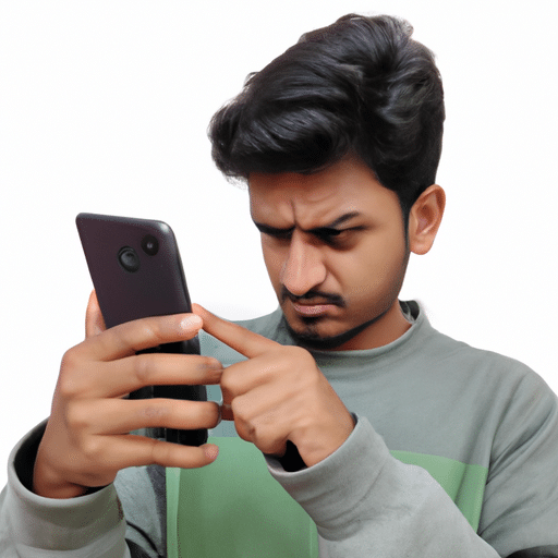 Struggling to learn a complicated gesture on a mobile device, face scrunched in confusion