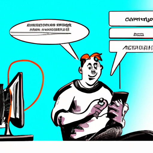 Stration of a tech-savvy person sitting in front of a computer, with a smartphone in one hand and a tablet in the other, all connected with cables to the computer and a speech bubble showing an automated process happening