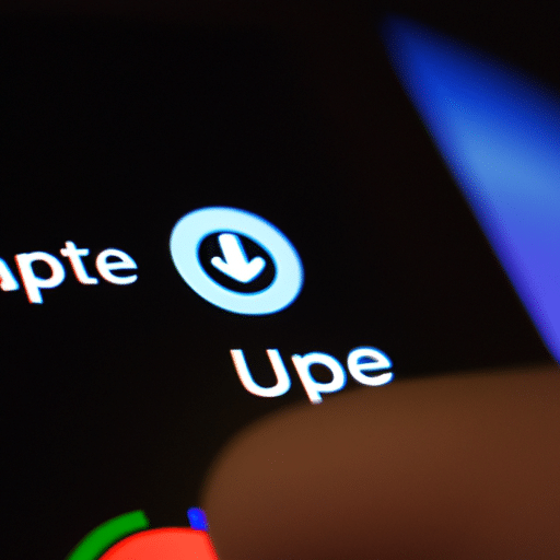 P of a person's finger pressing an app update icon on a smartphone screen