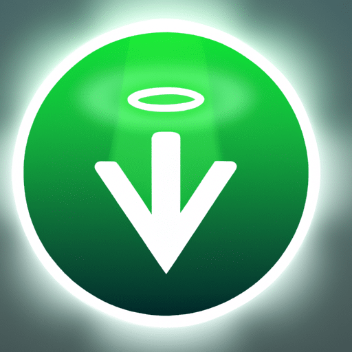 Stration of an app icon with a green arrow pointing upwards, surrounded by a halo of light, radiating from the center