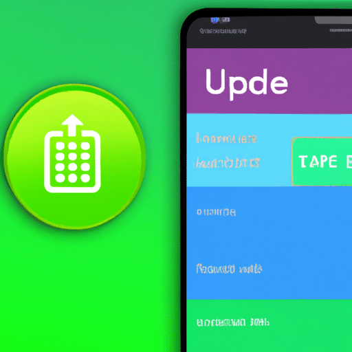Ful, detailed illustration of a smartphone's app store with a bright green “update” button in the center