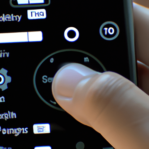 Holding a phone displaying settings menus, with a finger adjusting a toggle switch