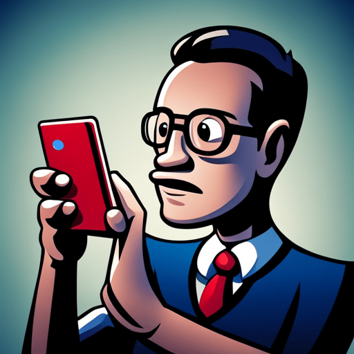 E cartoon illustration of a person, with a wide-eyed expression, tapping and swiping a smartphone
