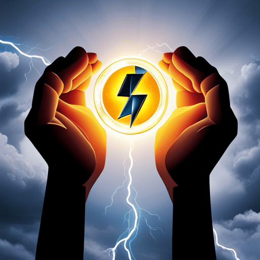 Ic illustration of two hands, one holding a strong, stable coin, and the other a lightning bolt of disruptive energy